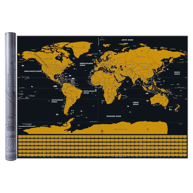 

Scratch Map 82*59cm Home decoration wall stickers Toy stickers world map 252 national flags Waterproof paper without scratch map
