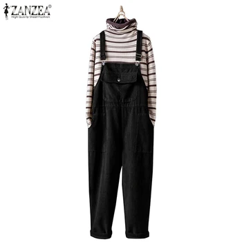 

ZANZEA Women Corduroy Suspender Jumpsuits 2020 Spring Vintage Jumpsuit Plus Size Wide Leg Pants Playsuits Solid Overalls Rompers