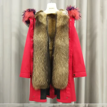 

parkas real fur coat winter women snow Russia Minus 40 natural real mink fur lining hooded with genuine raccoon dog fur collar