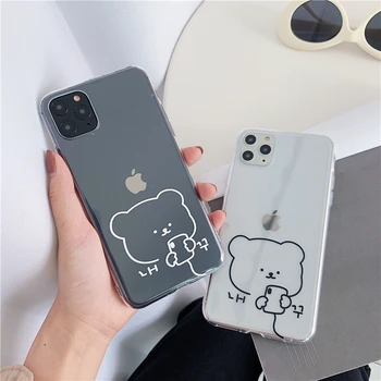 

simple cute Little bear Phone Case For iPhone 11 Pro max X XR XS MAX case for iPhone 8 7 plus back cover Transparent soft cases
