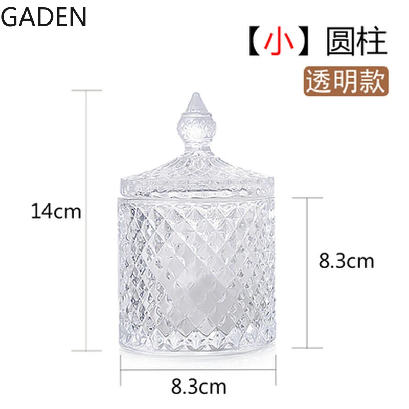 European Style Crystal Glass Storage Jar Multicolor Glass Decoration Storage Box with Lid Cotton Swab Box Desktop Decoration storage box storage jar
