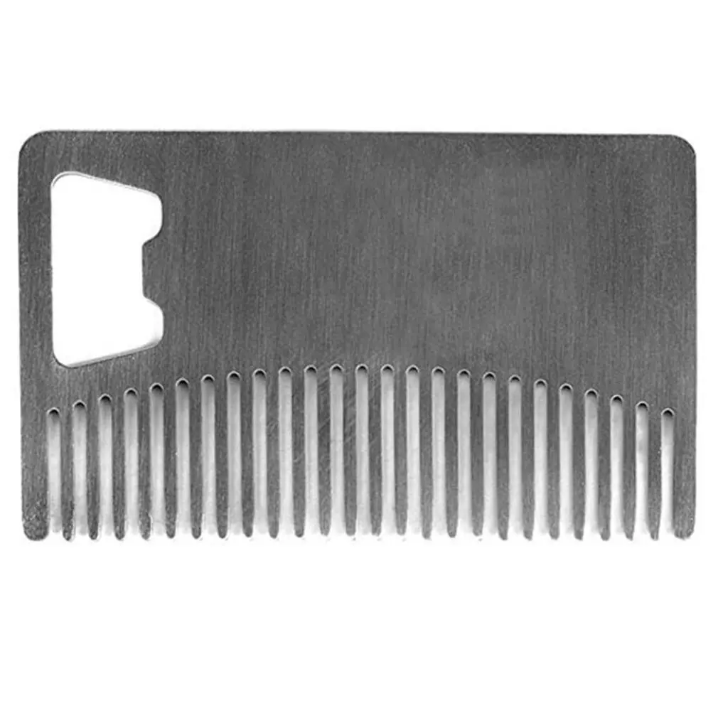 Metal Hair & Beard Comb with Bottle Opener Multi-purpose Credit Card Size Tool for Wallet and Pocket