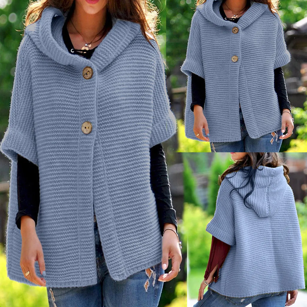 Вязаный пуловер 2019 женский осенне-зимний полурукав сплошного цвета с кнопками