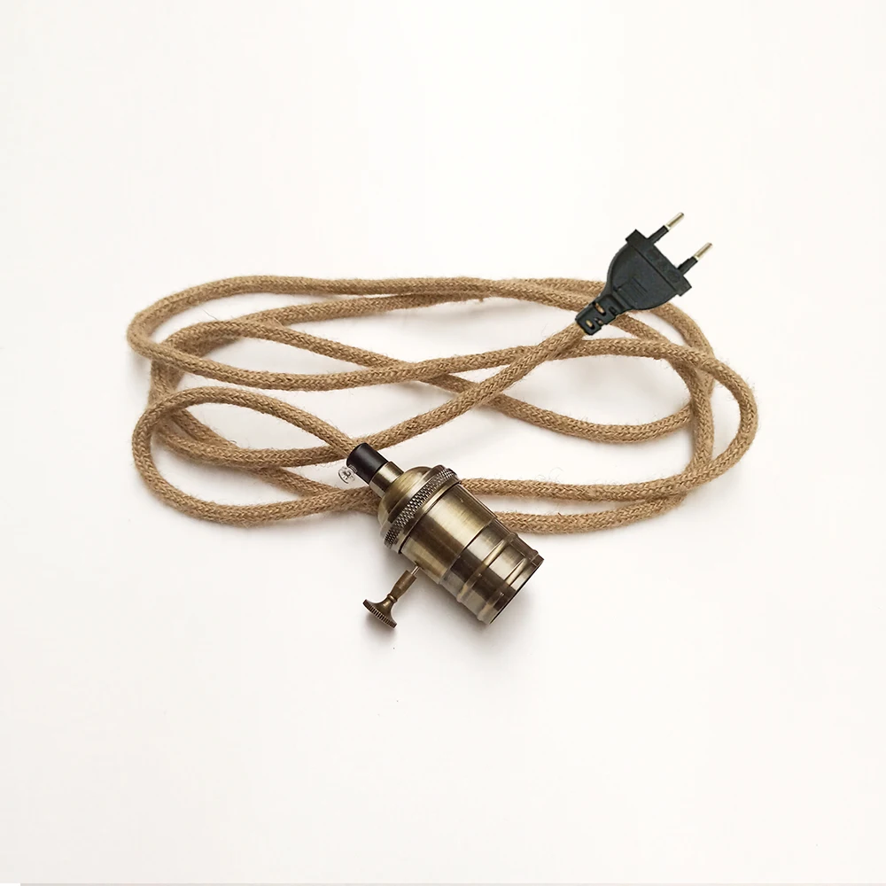 Retro Hemp Rope Cord Twisted Cable Braided Flexible Pendant Light Socket lamp holder pendant lamp vintage pendant lights With EU Plug Switch Vintage E27 Edison Bulb Lamp Holder