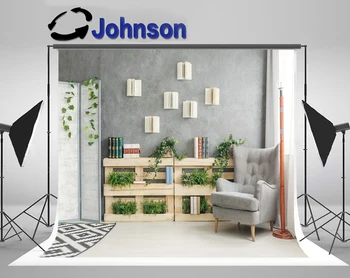 

Discount Living Room Screen Sofa Study Wooden Shelf Books Vine Interior backdrops Computer print wall background
