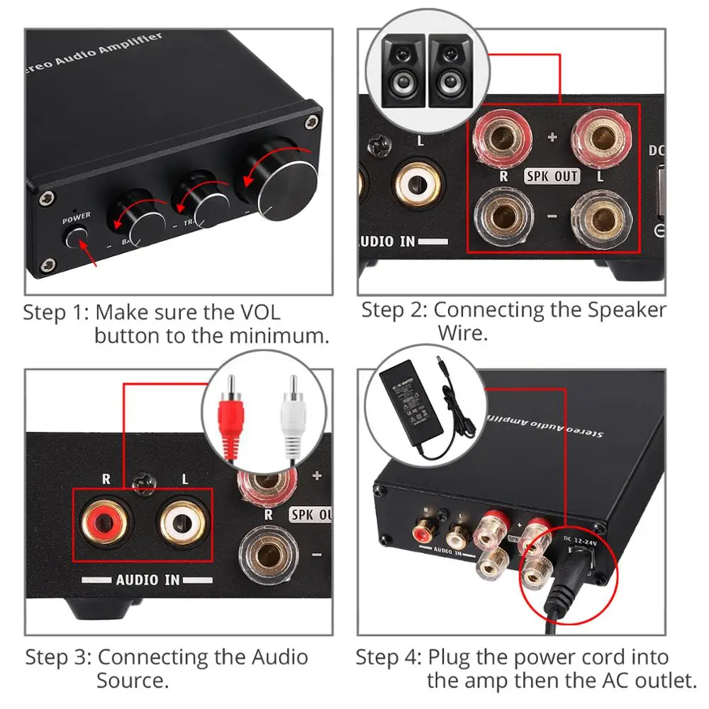 Цифровой усилитель мощности LiNKFOR 50 Вт + Mini Hi Fi Class D интегрированный с басами и