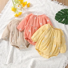 

OPPERIAYA Toddler Kids Baby Girls Casual Long Sleeve Bodysuit Cotton Autumn Fashion Flower High Round Neck Triangle Jumpsuits