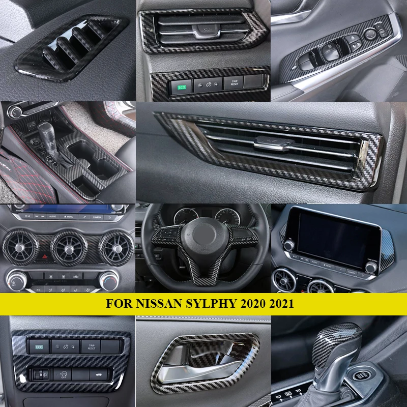 

Подходит для Nissan Bluebird Sylphy 2020 2021 цветная крышка переключения передач из углеродного волокна декоративная наклейка аксессуары автомобильный Стайлинг