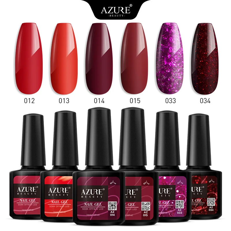 Azure Beauty 6 шт./лот серия красного цвета лак для ногтей отмачиваемый светодиодный