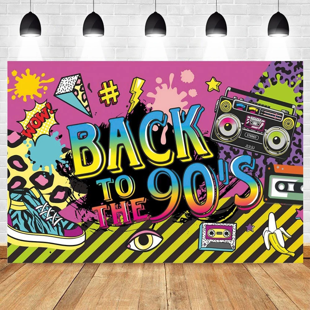 

90s Theme Backdrop Hip Hop Graffiti Back to 90's Party Banner Photography Background Vinyl Table Decorations Photo Booth Props