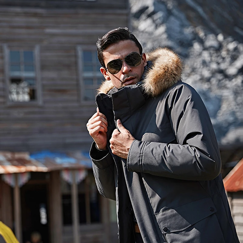 men winter coat down jacket warm parkas fur hooded long white duck down male brand coats tracksuits snow outerwear