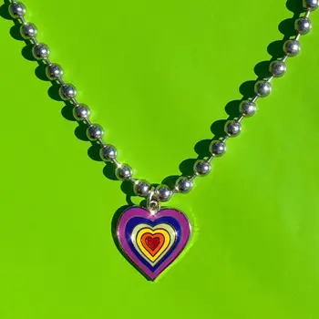 

New Harajuku Sweet Cool Heart Stainless Steel Choker Necklace Cute Candy Color Pendant for Women Girl Cool Party Jewelry Gift