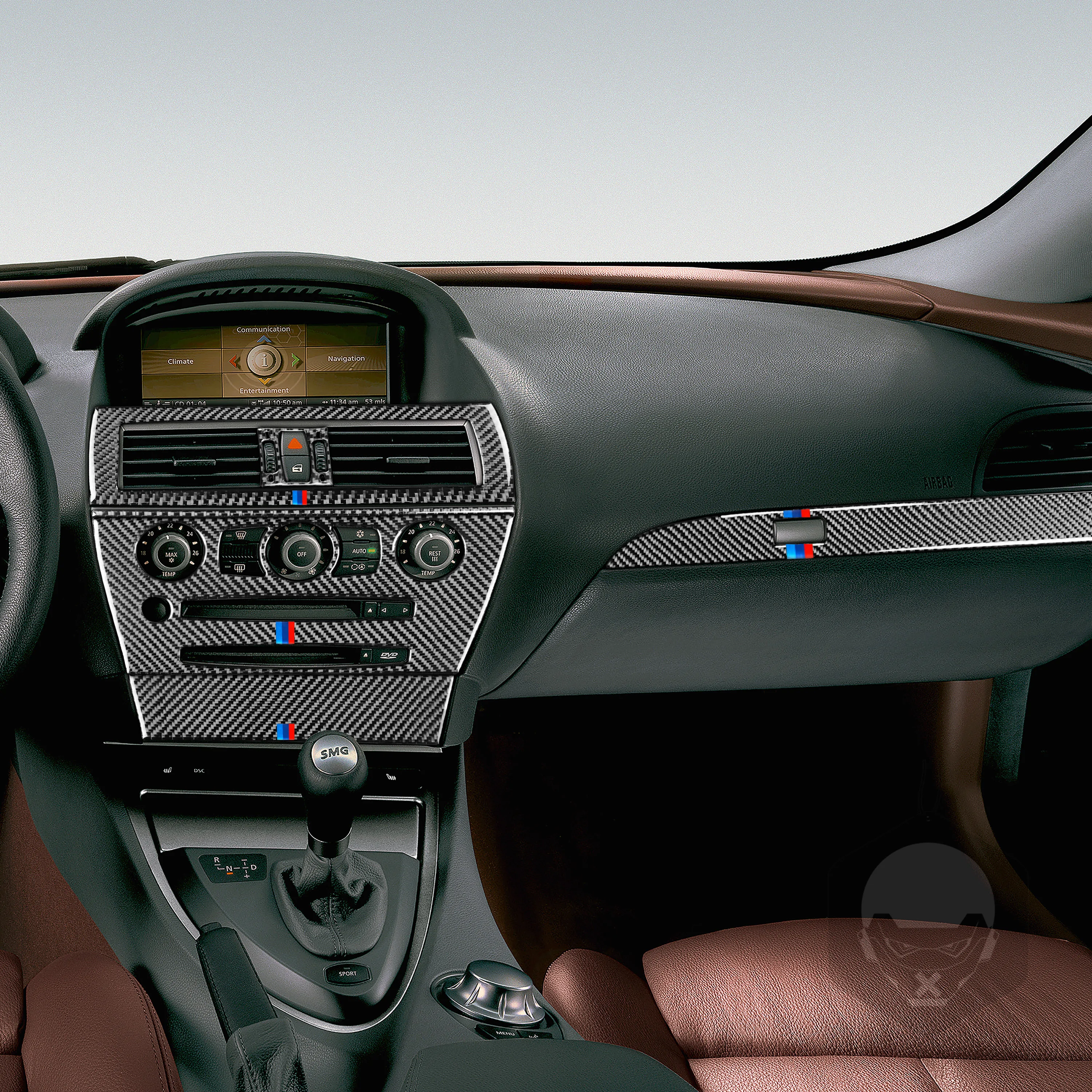 KUNGKIC Autocollant décoratif pour volant de voiture en fibre de carbone  pour BMW Série 6 E63 E64 2004-2010 avec fonction de volant et interrupteur