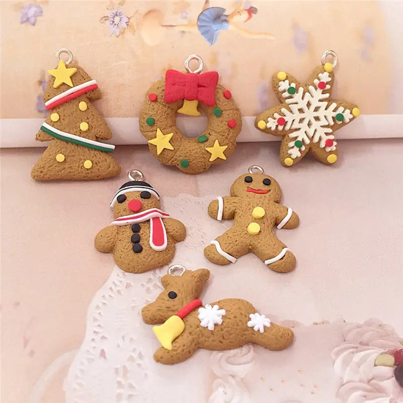 Mini Gingerbread Man Christmas Ornaments Deer Snowman Chrismas Tree Pendant Decoration New Year Decor Party Supplies 6pcs/lot