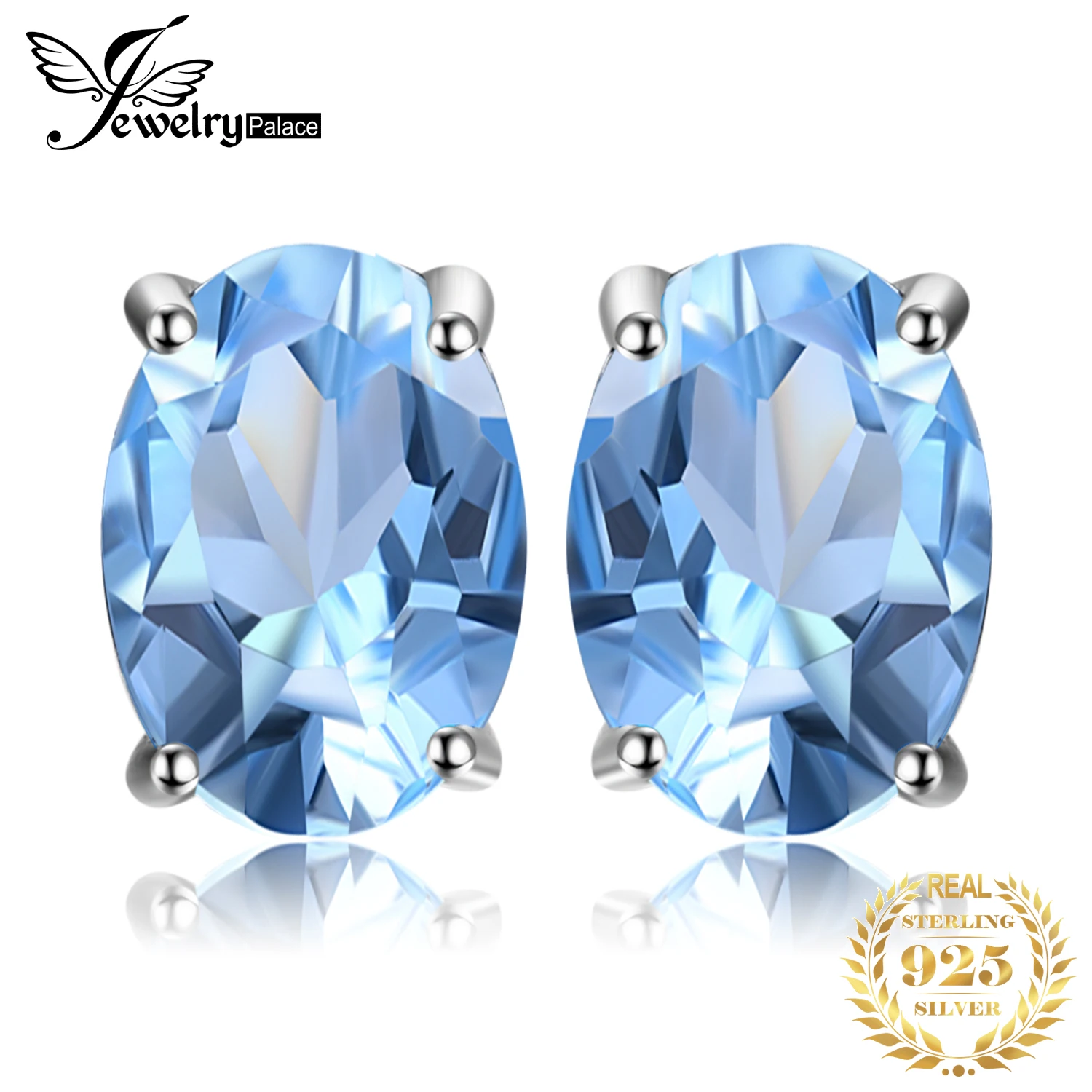 Jewelrypalace Овальный 1.9ct Природный Голубой топаз камень Серьги гвоздики твердых