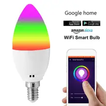 E14 wifi inteligente lâmpada rgb + w + c led vela lâmpada pode ser escurecido luz smartlife/controle remoto compatível com alexa casa do google