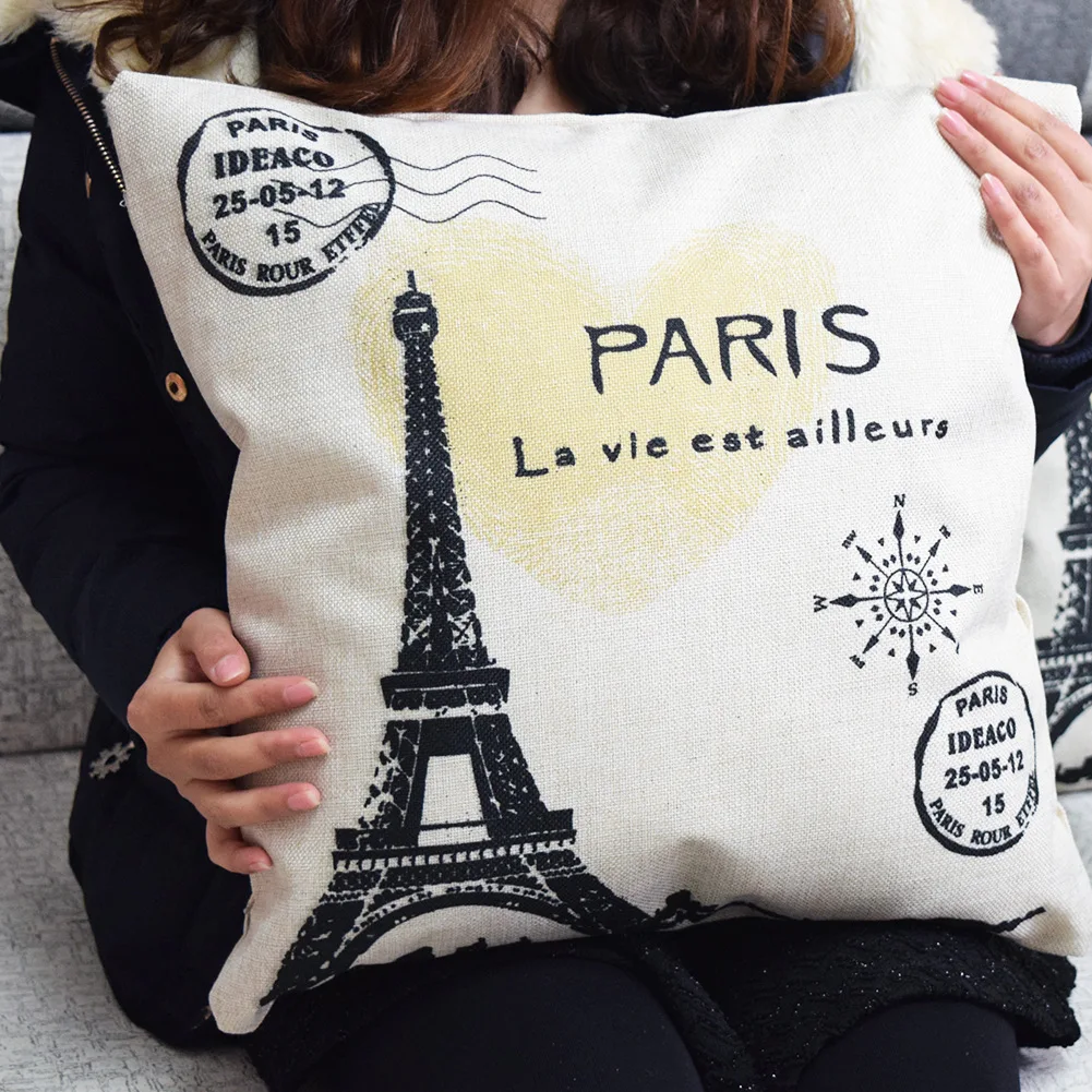 

44*44cm Square Pillowcases Paris Iron Tower Cotton Pillowcase Sofa Office Comfortable Cushion Cover Home Decor Pillow Cover
