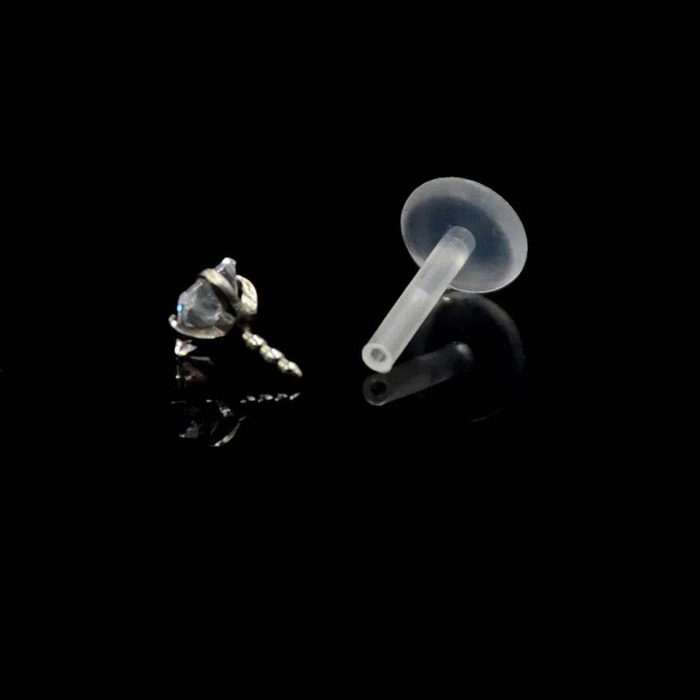 1Pc Bioplast Flexible 16G 6/8mm Ear Cartilage Tragus Piercing Body Jewelry Push-in Labret Lip Stud with Press Fit Steel Zircon - Image 5