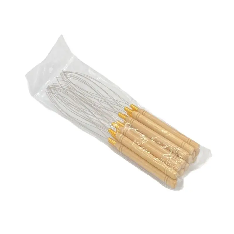40 pcs Professinal 2.9mm nano ring needle threader wood Loop Pulling Needle Wood Handle Needle  Feather Hair Extension Tools