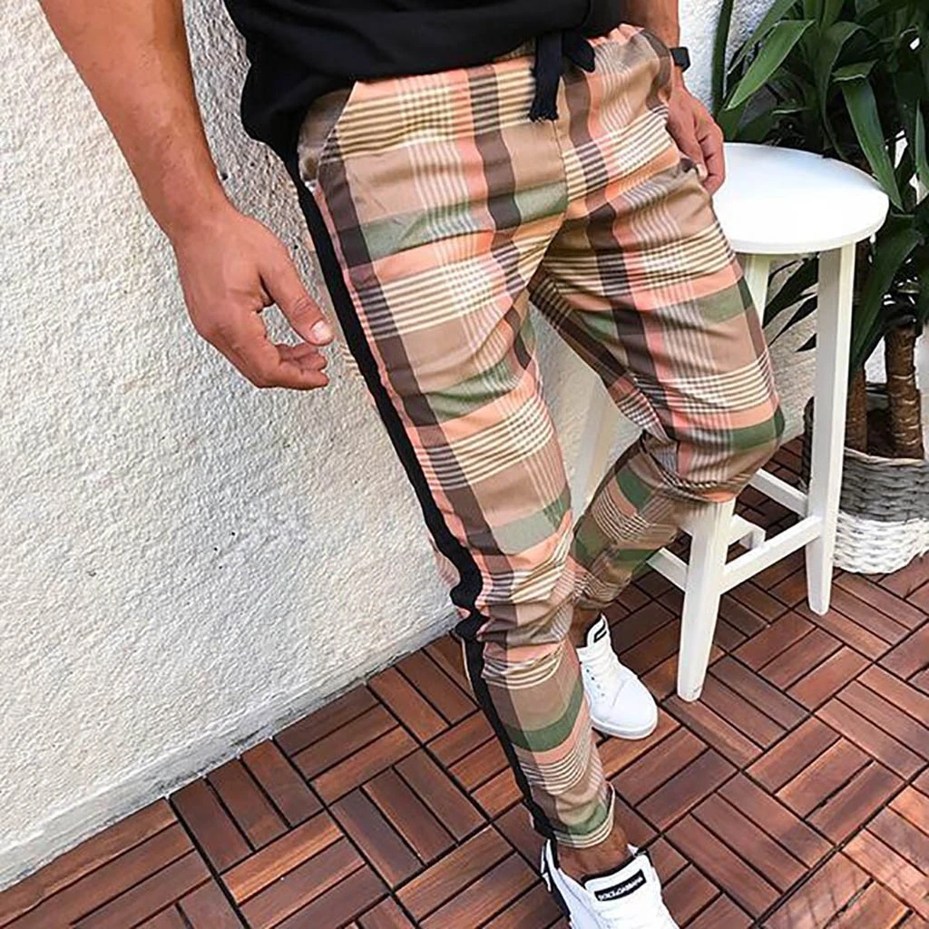 plaid drawstring pants mens