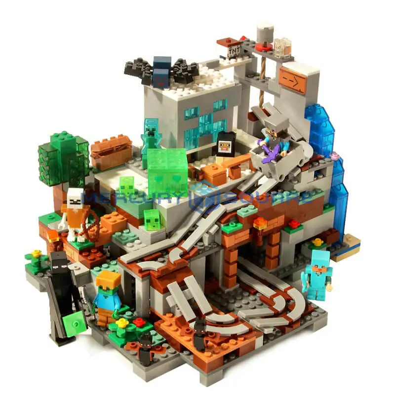Mountain Cave Mine Highly Detailed Building Block With Dragons & Action Figures Compatible 21137 My World Brick Set Gifts Toys