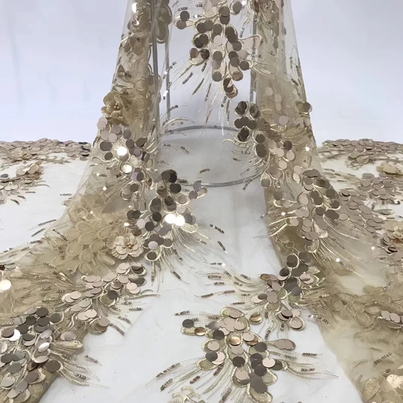 Новое поступление африканская кружевная ткань с блестками вышитый 3D цветок высокое качество швейцарская вуаль кружевная ткань для вечернего платья - Цвет: 04
