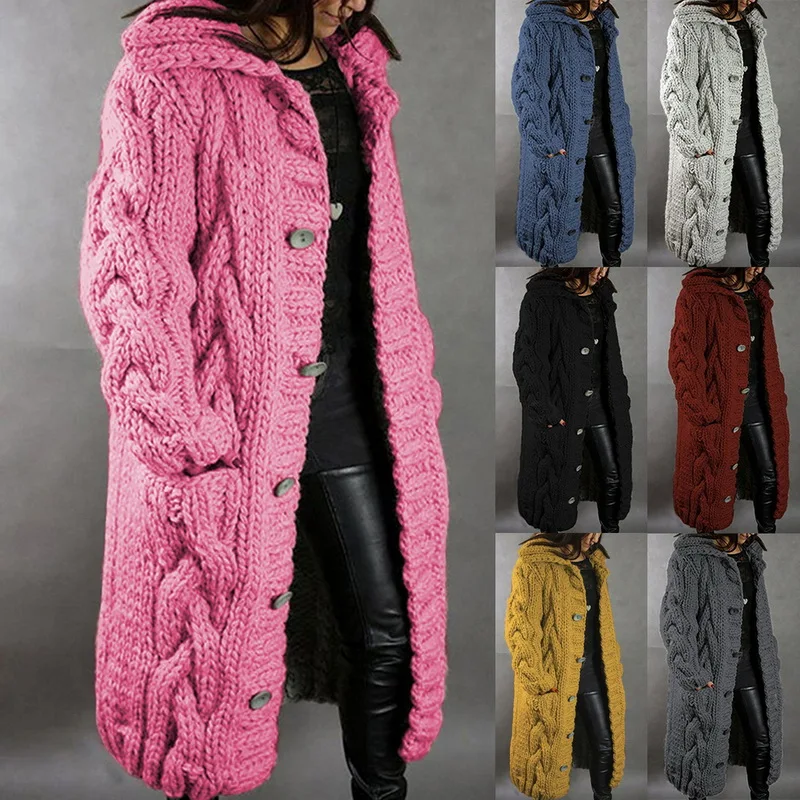 2021 Fashion Women Sweaters Winter Long Cardigans Casual Loose Sweater Female Autumn Single Breasted Puff Coat Plus Size |