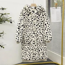 

2021 Winter New Fur Coat Imitation Thickened Medium Long Hooded Large Plush Women Harajuku Fashion Furry Young Warm Temperament