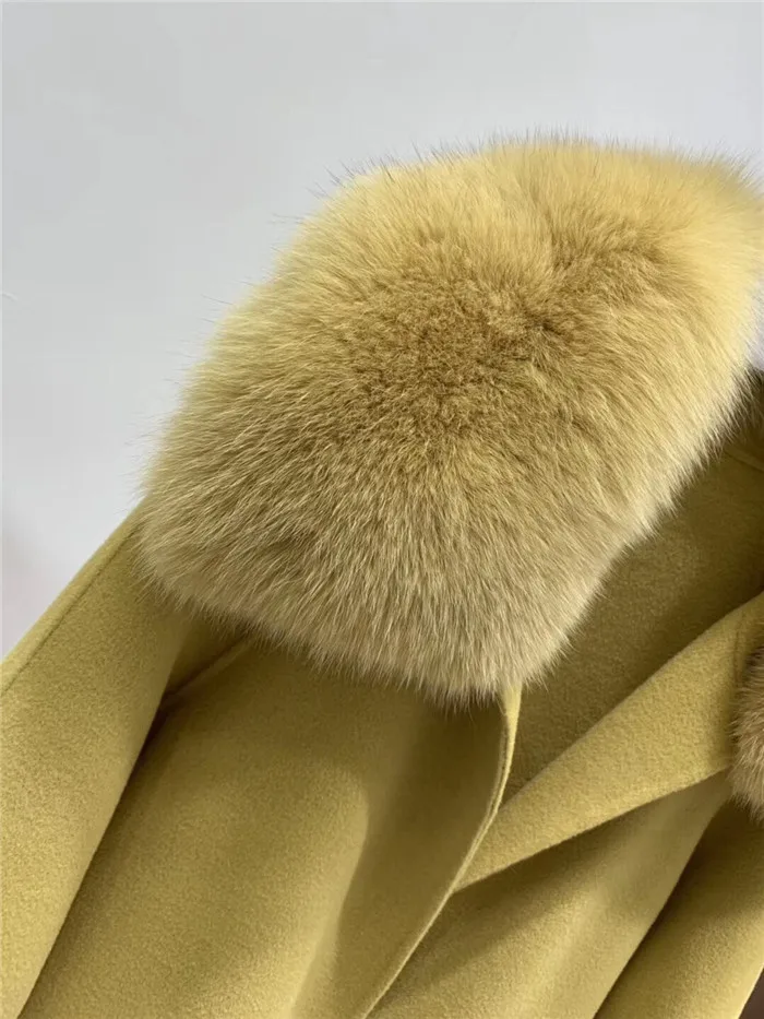 Зимние шерстяные пальто для женщин натуральный Лисий мех воротник двухстороннее шерстяное пальто Женская куртка