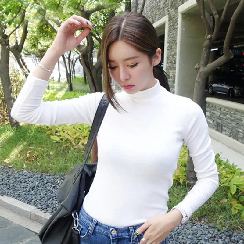 

MRMT 2023 Brand New Winter Women's T Shirt Half High Collar Long Sleeve T-shirt for Female Slim Warm and Elastic Tops Tshirt