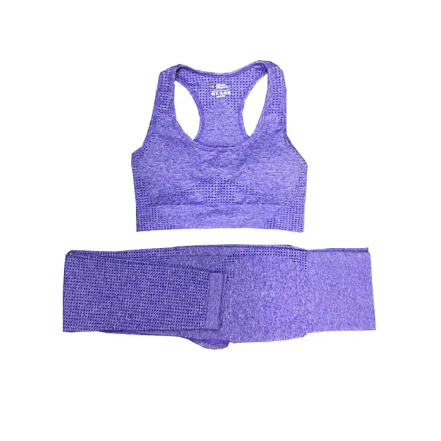 2/3/5PCS Women Sportswear Yoga Set Gym Clothing Tracksuit Long Sleeve Crop Top High Waist Seamless Leggings Fitness Sports Suits Bra pant purple