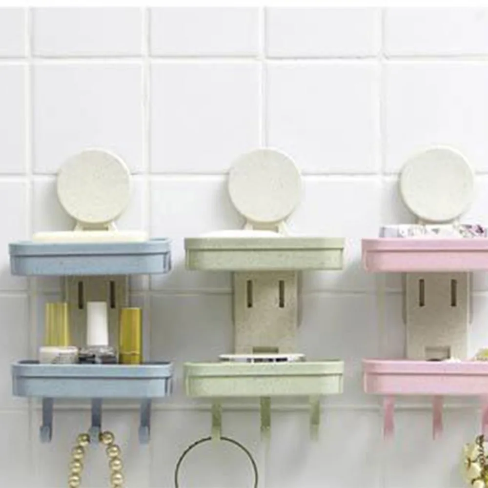 

Creative Wheat Stalks Plastic Soap Holder Double Layers Draining Shelf Bathroom Soap Dish Storage Box Organizer Rack