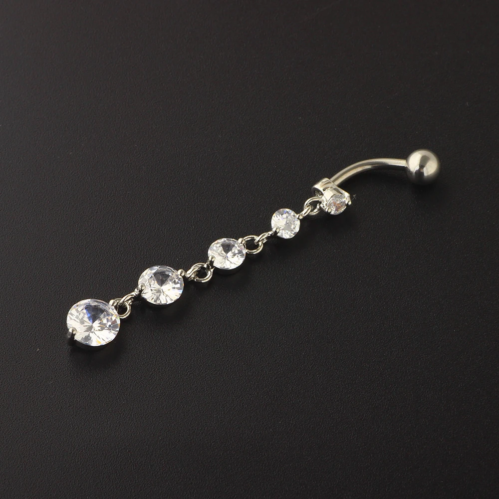 Wholesale Body Jewelry Silver Color Crystal Belly Button Rings 16G Titanium Dangle Belly Ring Bellybutton Piercing
