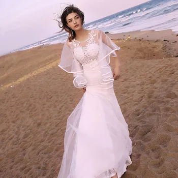

Hot Sale 2019 Wedding Celebrity Backless Lace O Neck Dress Sexy Women Elegant Cloak Sleeve Beach Style Party Dresses Wholesale