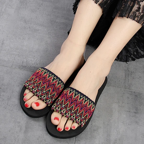 

Summer Sandals Women Indoor Outdoor Flip-flops Beach Sandals Peep Toe National StyleSlippers Flat with Sandals zapatos de mujer