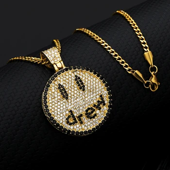 

Hip Hop Jewelry Drew Smiling Face Pendant Necklace For Men Women Accessories Micro Pave Colorful Zircon Lovers Necklace