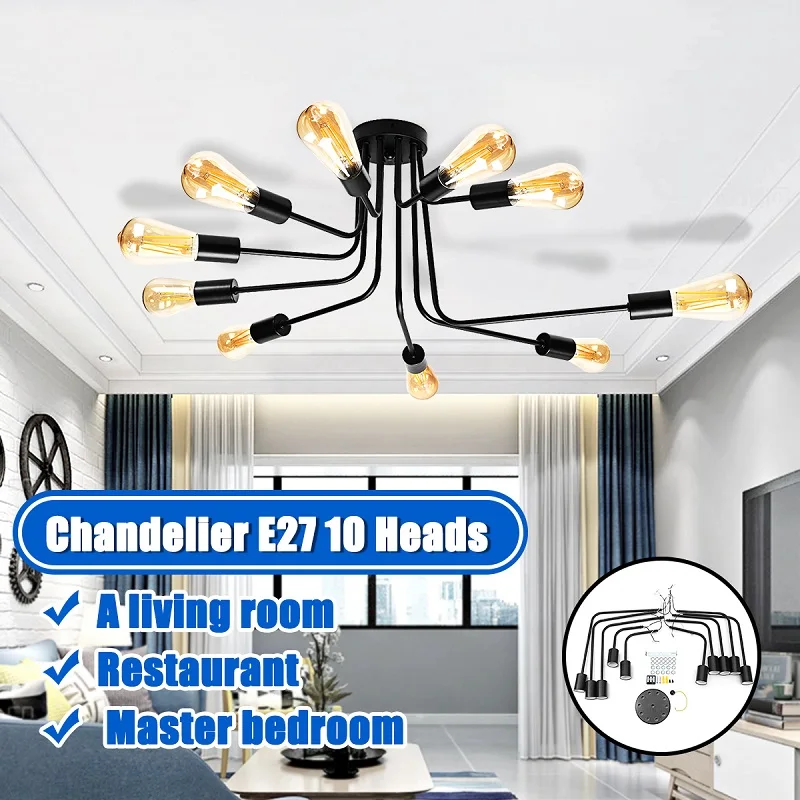 

6/8/10 Heads Multiple Rod Wrought Iron Ceiling Light Retro Industrial Loft Nordic Dome Lamp for Home Decor Dinning Cafe Bar