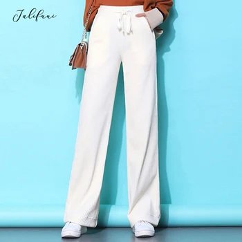 

Women Loose Wide Leg Pants 2020 Spring Corduroy Trousers Solid Straight Pants Streetwear Drawstring Empire Waist Pants Plus Size