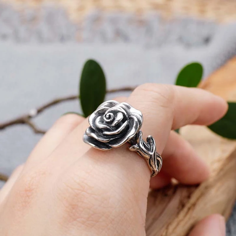 V. YA, ретро, черный тайский серебряный цветок розы, кольца для женщин, 925 пробы, серебряное кольцо на палец, S925, черная роза, вечерние кольца в стиле панк