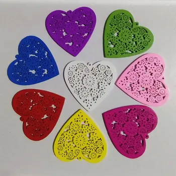 

FUYIER Hollow Out Wood Heart Jewelry Making Part Both Side Printing Wood Pendant DIY Accessories Many Style 100 pcs/lot
