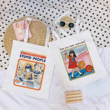 

Women Shoulder Canvas Bag Let's Find A Good Place For Stupid People Devil's Letters Are Printed On Women's Shoulders