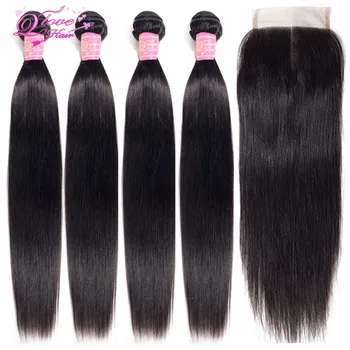 

Queen Love Hair Peruvian Straight Hair Bundles With Closure Human Hair Bundles With Closure Remy Hair Extension Lace Closure