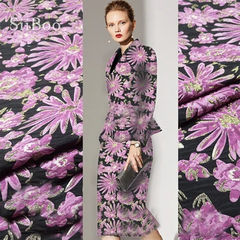 

American top quality embossed sunflower style light rose red metallic jacquard fabric for summer coat tecido para costura SP6113