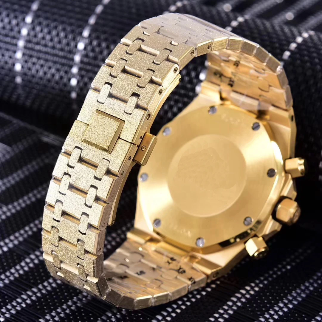 Famous Brand New Men Watch Chronograph Sapphire Stainless Steel Yellow Gold Matte Crystal Stopwatch