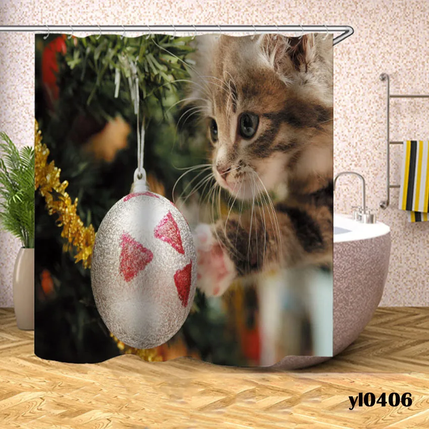 Новогодняя занавеска для душа кошка собака Рождественская шапка Водонепроницаемая занавеска для ванной s ванная комната для ванны крышка для купания большой широкий 12 шт. крючки - Цвет: Pattern 9