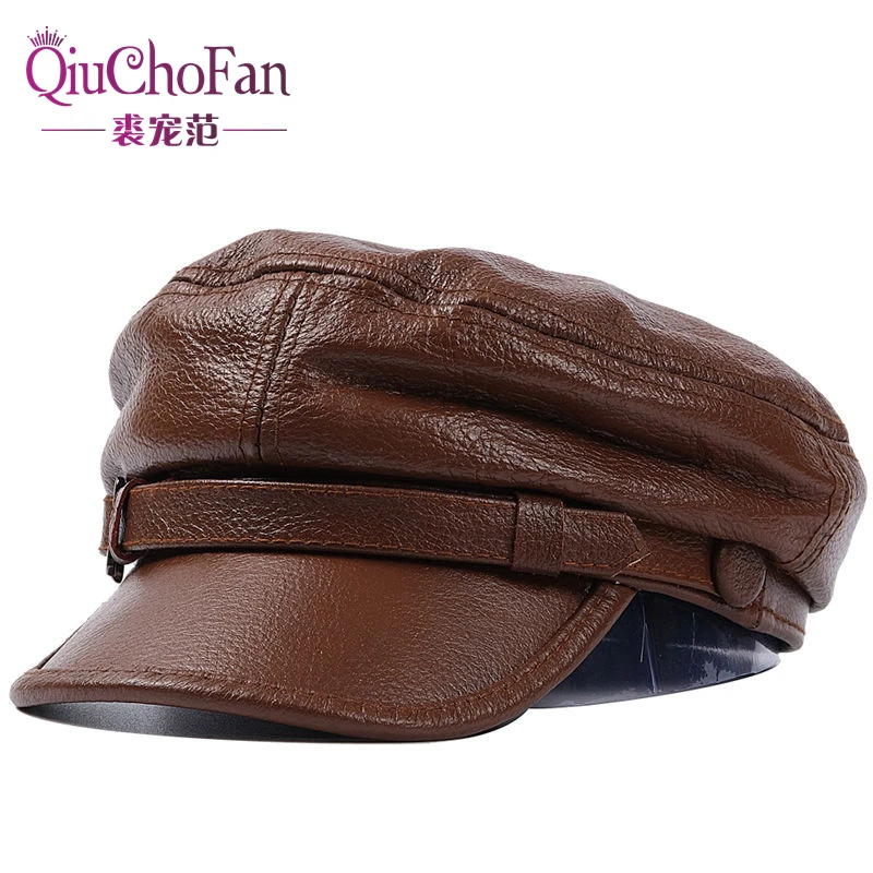 

Girl Beret Female Autumn Winter Hats For Women Ladies 100% Leather Beret Cap Boina Feminina Gorras Bone Vintage England Black