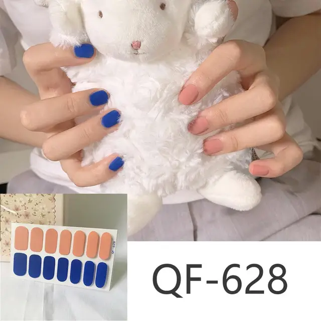 14tips/sheet Milk Heart Nail Wraps Polish Decals Strips Jump Cross Color Glitter 3D Adhesive Full Nail Art Stickers Matte Nails NO.28