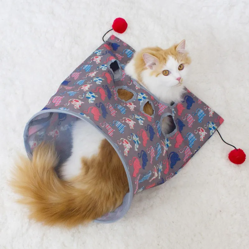

Waterproof Pet Cat Tunnel Bed With Three Plush Ball Toy Catnip Toy Foldable Cat Tent Interactive Funny Cat Sound Toy