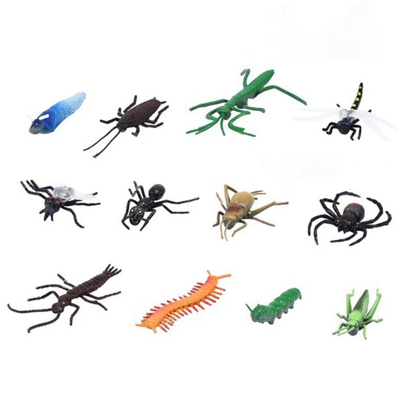 

12Pcs Kid Insect Wild Animal Model Toys Dragonfly Worm Spider Ant Grasshopper Cockroach Cricket Hot Toy Set For Children