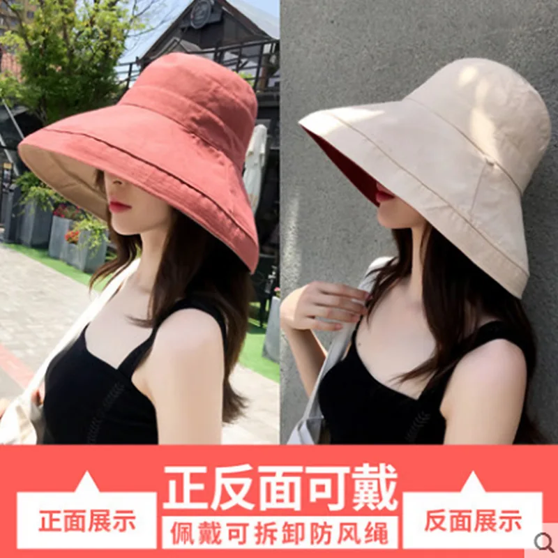 

Bucket Hat Female Spring Summer Two-sided Bucket Hat Versatile Japanese-style Outdoor UV-Protection Face Covering Double-Sided L